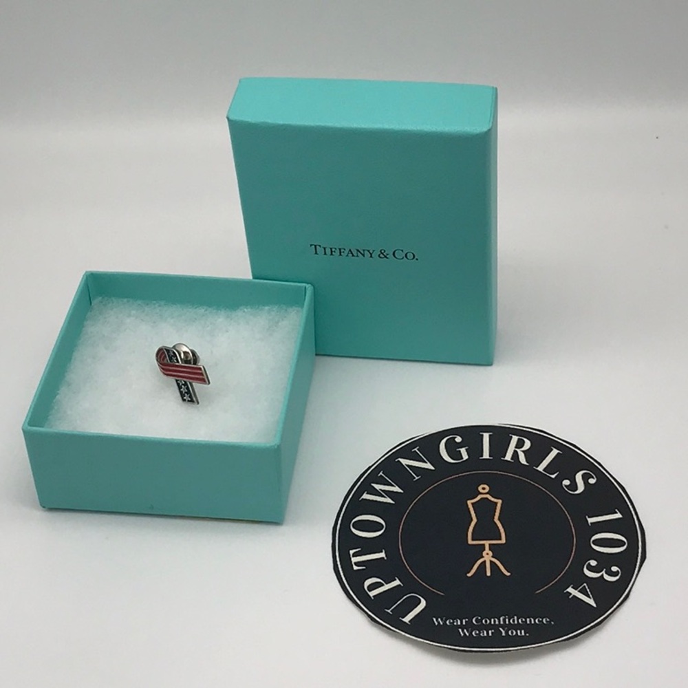 TIFFANY & CO. STERLING & ENAMEL FLAG PIN W/ DUST BAG  *CONDITION - NEW*   Unisex